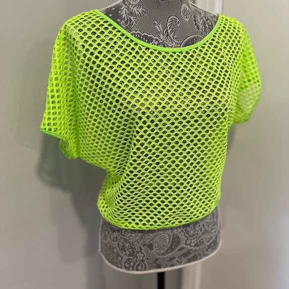 Women’s Fluorescent Green Mesh Oversized Tee. Flowy. Summer. Bright. - Picture 1 of 8